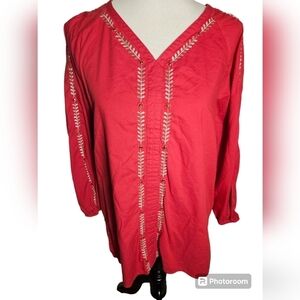 Chicos pink long sleeve embroidered top size 1.
